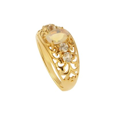Sterling Silver Ethiopian opal & White Zircon Ring Over 18K Yellow Gold Plated