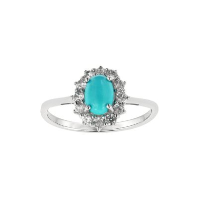 Sterling Silver Sleeping Turquoise & White Zircon Ring