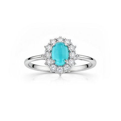 Sterling Silver Sleeping Turquoise & White Zircon Ring
