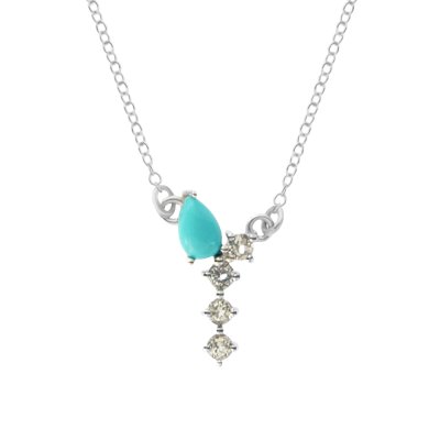 Sterling Silver Sleeping Turquoise & White Zircon Necklace 18 Inches