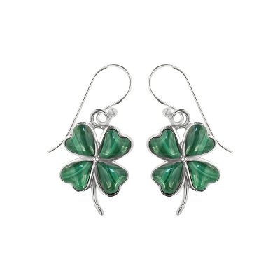 Sterling Silver Malachite 4 Leaf Clover Earrings