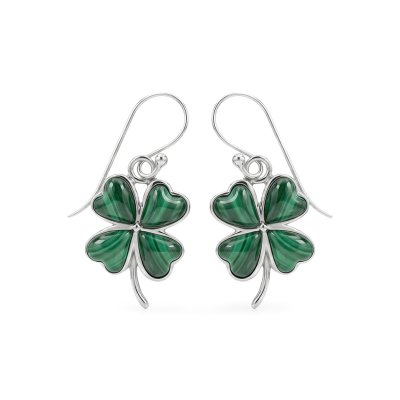 Sterling Silver Malachite 4 Leaf Clover Earrings