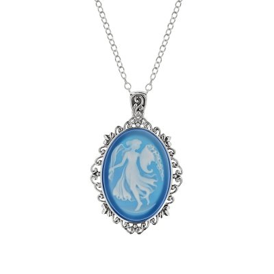 Sterling Silver Blue Agate Angel Cameo Pendant With Chain 18 Inches
