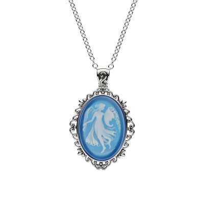 Sterling Silver Blue Agate Angel Cameo Pendant With Chain 18 Inches