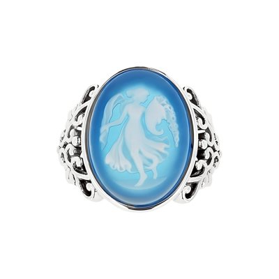 Sterling Silver Blue Agate Angel Cameo Pendant Ring