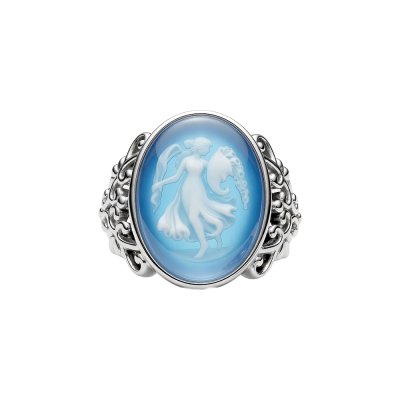Sterling Silver Blue Agate Angel Cameo Pendant Ring