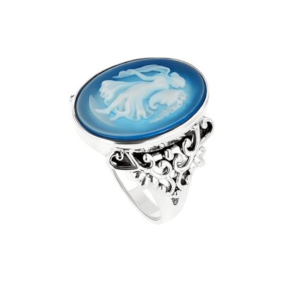 Sterling Silver Blue Agate Angel Cameo Pendant Ring