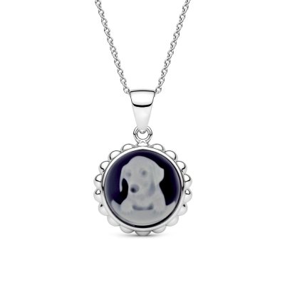 Sterling Silver Black Agate Dog Cameo Pendant With Chain 18 Inches