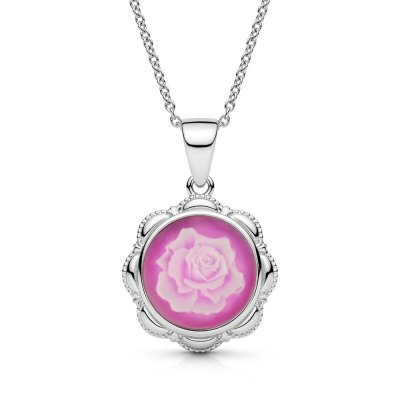 Sterling Silver Pink Agate Rose Cameo Pendant With Chain 18 Inches