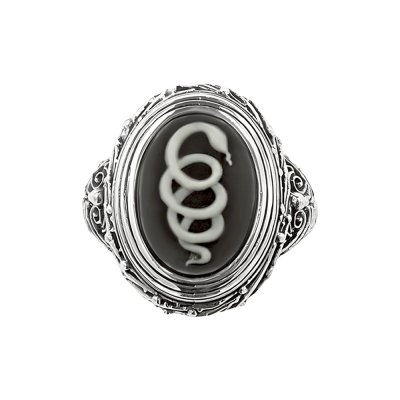 Sterling Silver Black Agate Snake Cameo Ring