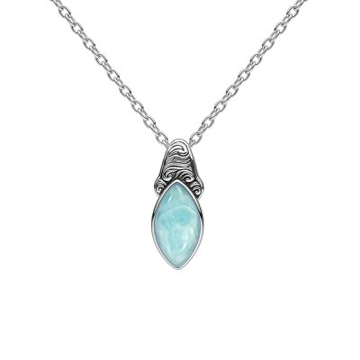 Sterling Silver Larimar Pendant With Chain 18 Inches