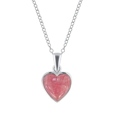 Sterling Silver Rhodochrosite Heart Pendant With Chain 18 Inches
