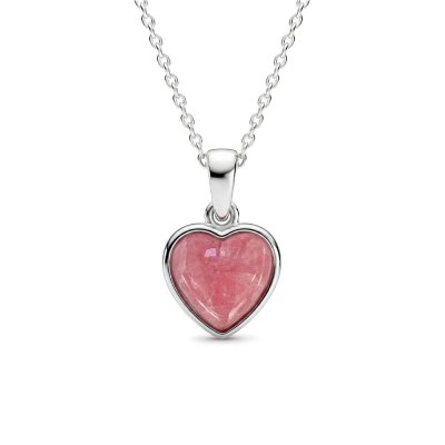 Sterling Silver Rhodochrosite Heart Pendant With Chain 18 Inches