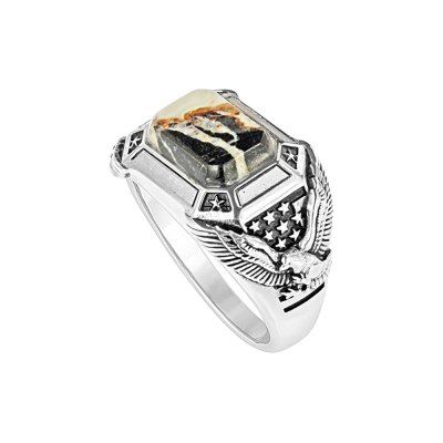 Sterling Silver Eagle White Buffalo Eagle Men's Ring
