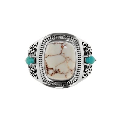 Sterling Silver Wild Horse and Turquoise Men's Ring