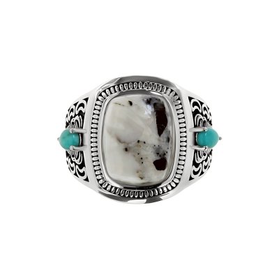Sterling Silver White Buffalo and Turquoise Men's Ring