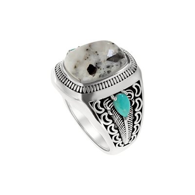 Sterling Silver White Buffalo and Turquoise Men's Ring