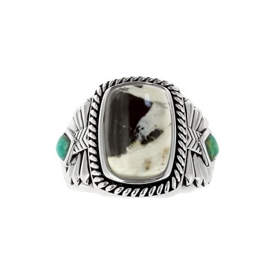 Sterling Silver White Buffalo and Turquoise Men's Ring