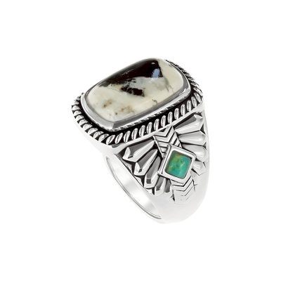 Sterling Silver White Buffalo and Turquoise Men's Ring