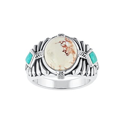 Sterling Silver Wild Horse and Turquoise Men's Ring