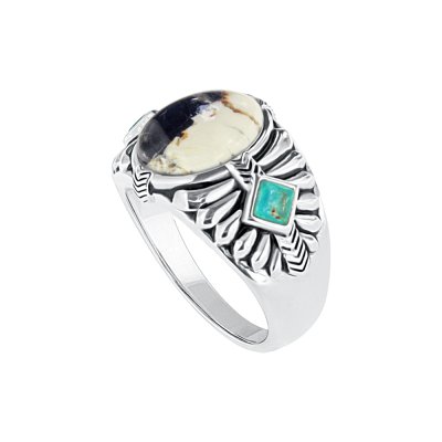 Sterling Silver White Buffalo and Turquoise Men's Ring