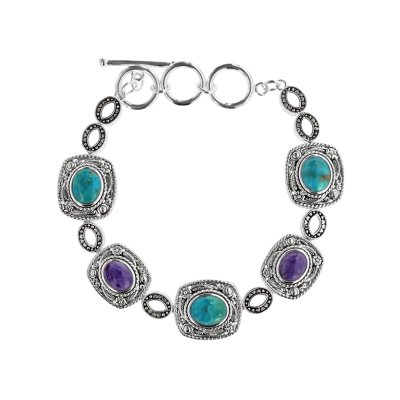 Sterling Silver Turquoise & Charoite Bracelet 7.25-8 Inches
