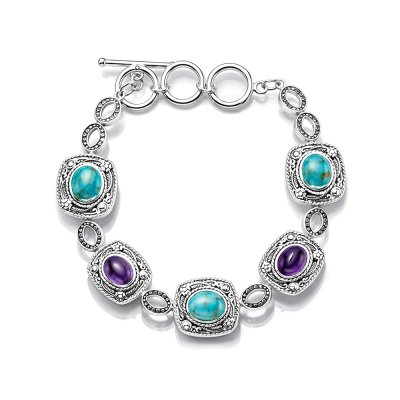 Sterling Silver Turquoise & Charoite Bracelet 7.25-8 Inches
