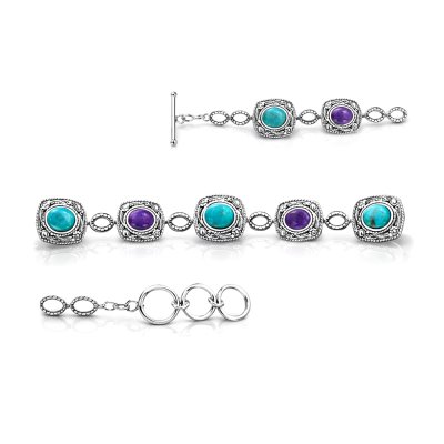 Sterling Silver Turquoise & Charoite Bracelet 7.25-8 Inches