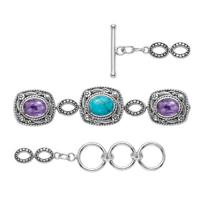 Sterling Silver Turquoise & Charoite Bracelet 7.25-8 Inches