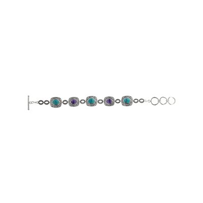 Sterling Silver Turquoise & Charoite Bracelet 7.25-8 Inches
