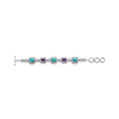 Sterling Silver Turquoise & Charoite Bracelet 7.25-8 Inches