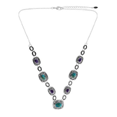 Sterling Silver Turquoise & Charoite Necklace 18 Inches