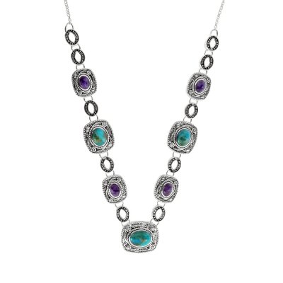 Sterling Silver Turquoise & Charoite Necklace 18 Inches