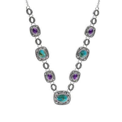 Sterling Silver Turquoise & Charoite Necklace 18 Inches