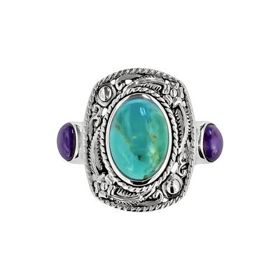 Sterling Silver Turquoise & Charoite Ring