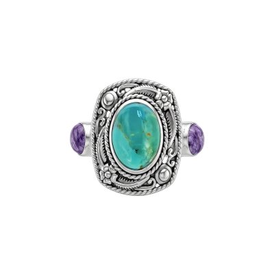 Sterling Silver Turquoise & Charoite Ring