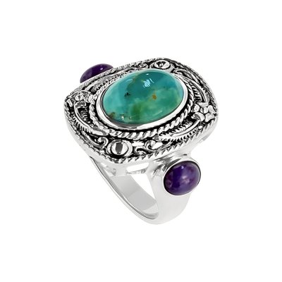 Sterling Silver Turquoise & Charoite Ring