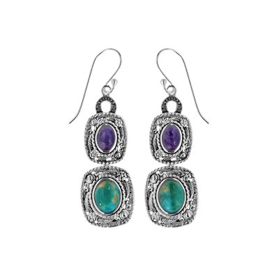 Sterling Silver Turquoise & Charoite Earrings