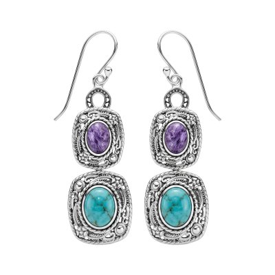 Sterling Silver Turquoise & Charoite Earrings