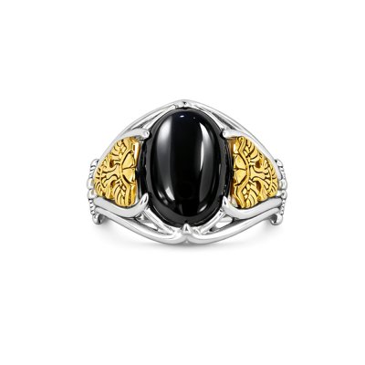 Sterling Silver Black Onyx Two-Tone Eagle Men's Ring