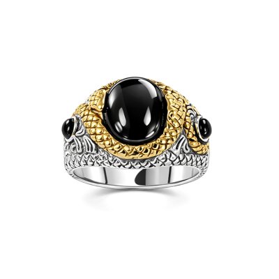 Sterling Silver Black Onyx Two-Tone Snake Men's Ring