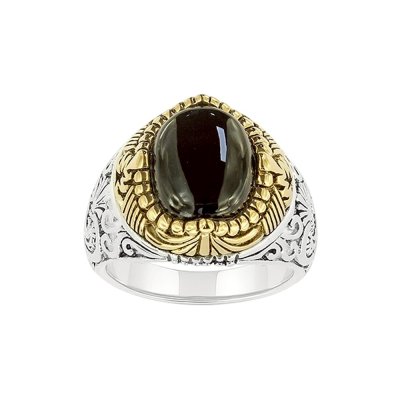 Sterling Silver Black Onyx Two-Tone Men's Ring
