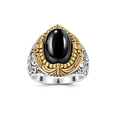 Sterling Silver Black Onyx Two-Tone Men's Ring