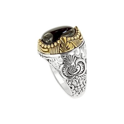 Sterling Silver Black Onyx Two-Tone Men's Ring