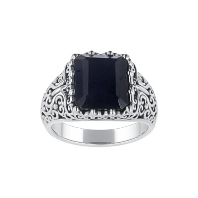 Sterling Silver Facet Black Onyx Men's Ring