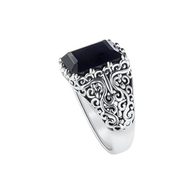 Sterling Silver Facet Black Onyx Men's Ring