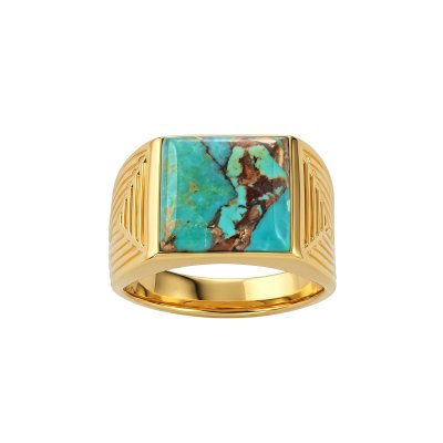 Sterling Silver Turquoise Men's Ring Men's Ring Over 18K Yellow Gold Plated
