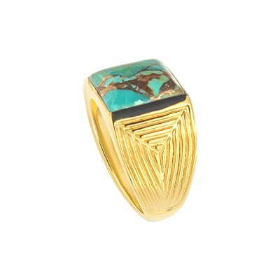 Sterling Silver Turquoise Men's Ring Men's Ring Over 18K Yellow Gold Plated
