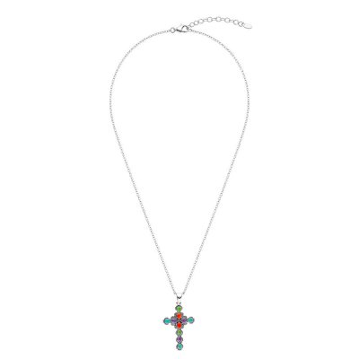 Sterling SilverMulti Colors Cross Pendant With Chain 18 Inches