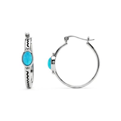 Sterling Silver Sleeping Beauty Turquoise Hoop Earrings